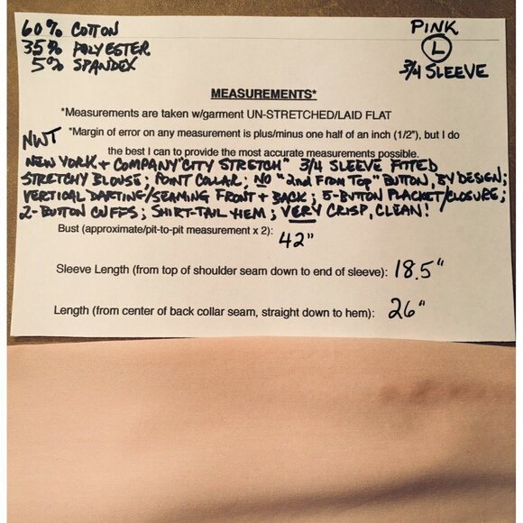 NEW YORK & COMPANY “City Stretch” Fitted STRETCH Blouse, PINK, NWT, Size L - Picture 8 of 8